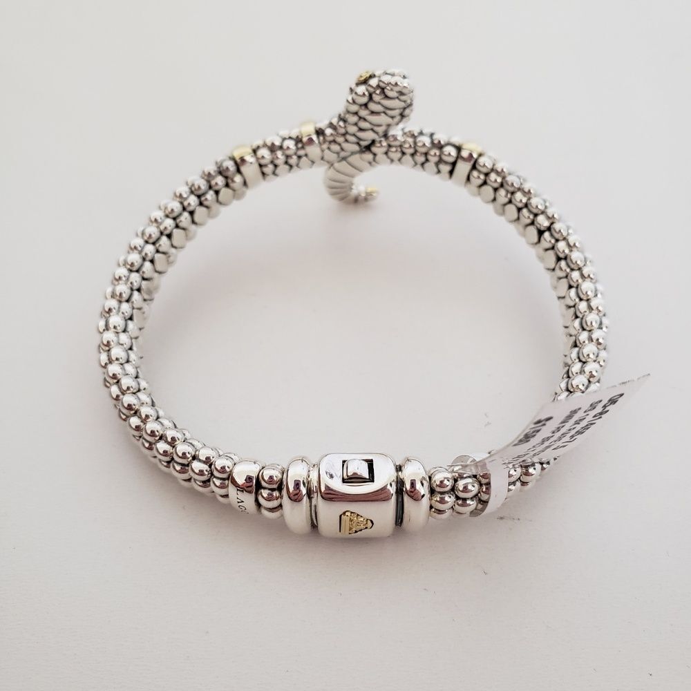 LAGOS Sterling Silver 18K Gold Rare Wonders 9MM Two Tone Snake Rope Bracelet 7.5 - Picture 6 of 12